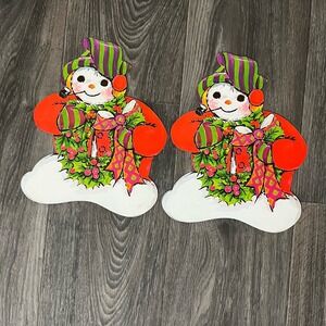Vintage Lot Of 2 Die Cut Snowman Cardboard Artfaire Christmas 80s Holiday